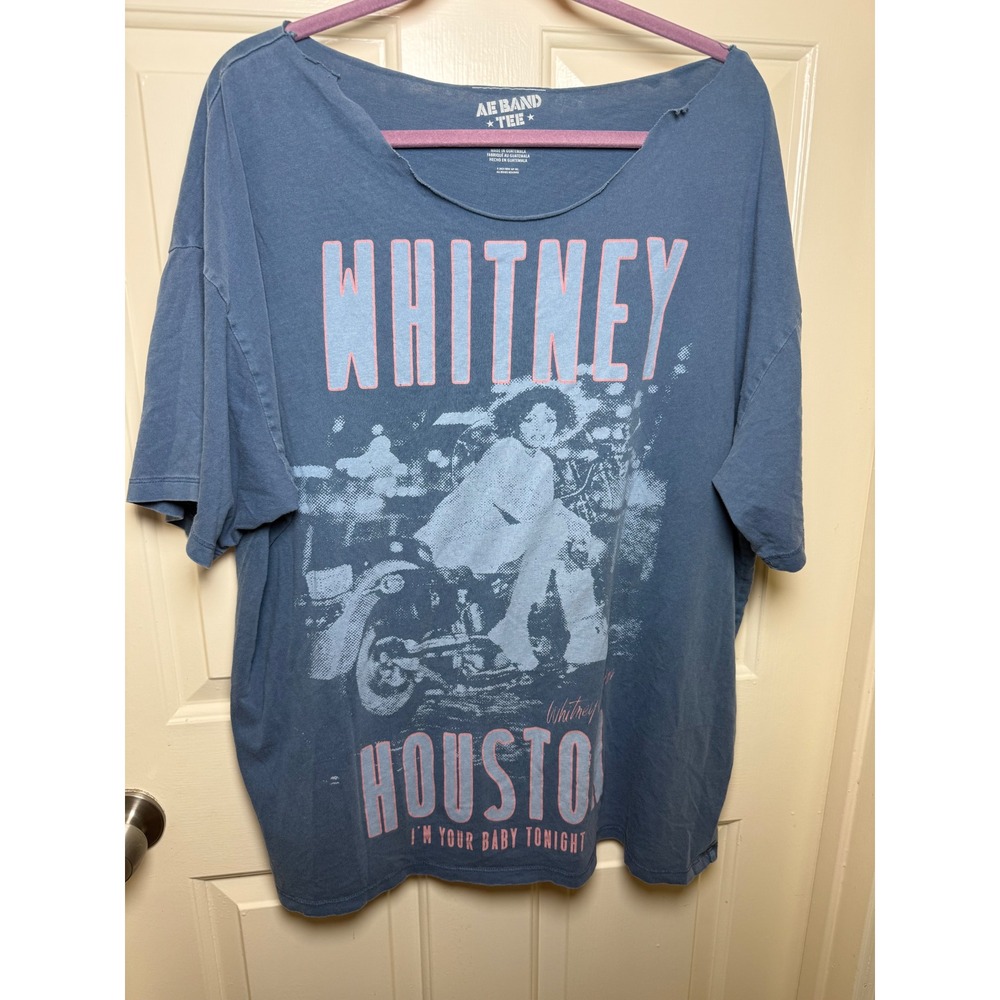 American Eagle Whitney Houston Band Tee Blue Graphic Oversized T-Shirt L/XL